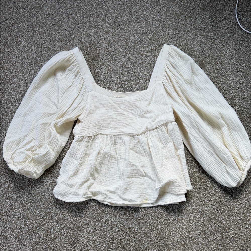 Puff-Sleeve Square-Neck Top